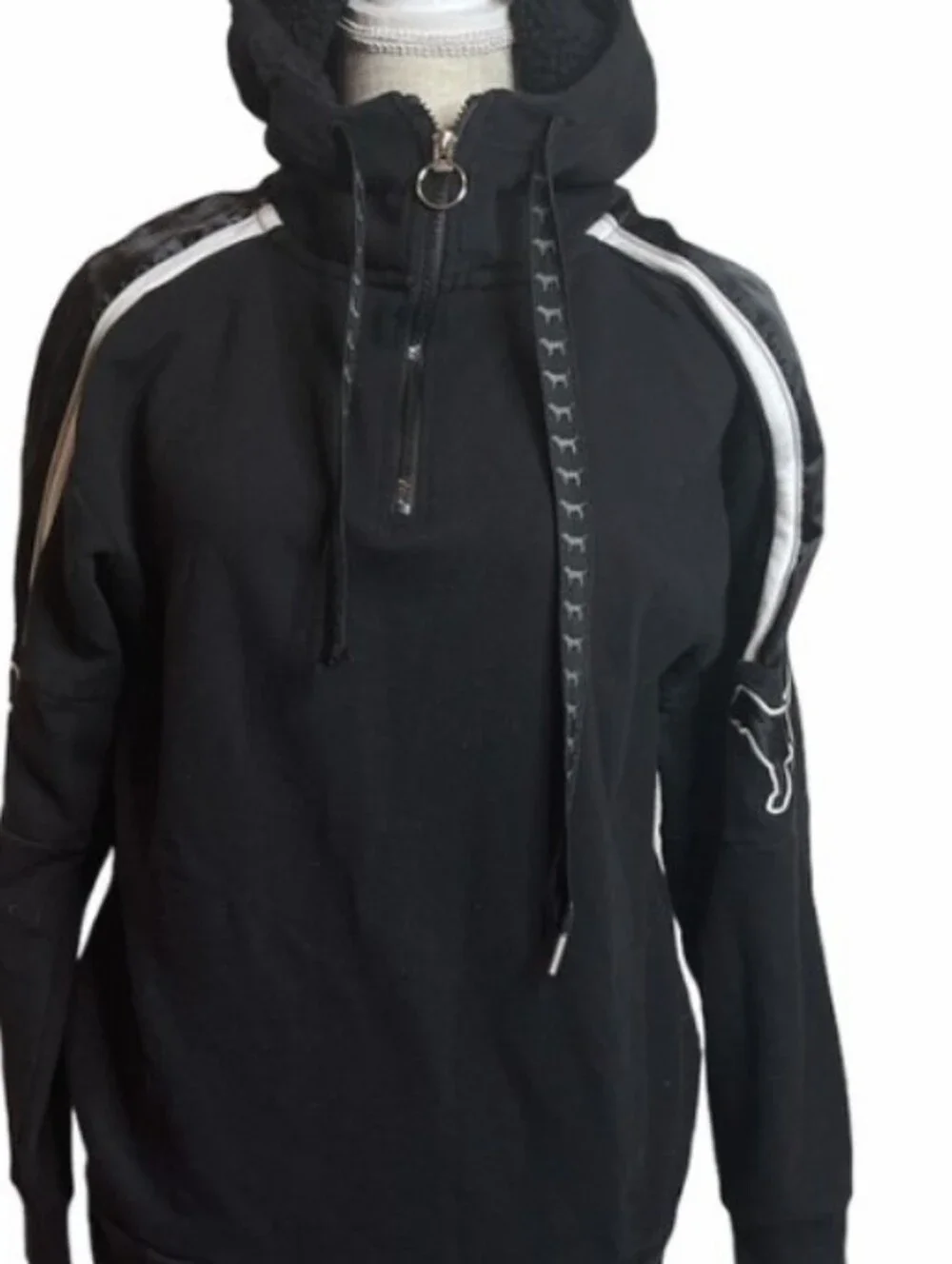 RARE Victoria's Secret PINK Sherpa Lined Campus Quarter Zip Hoodie Black - Picture 10 of 10